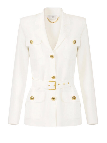ELISABETTA FRANCHI Elisabetta Franchi Blazer met gouden details en ceintuur WIT