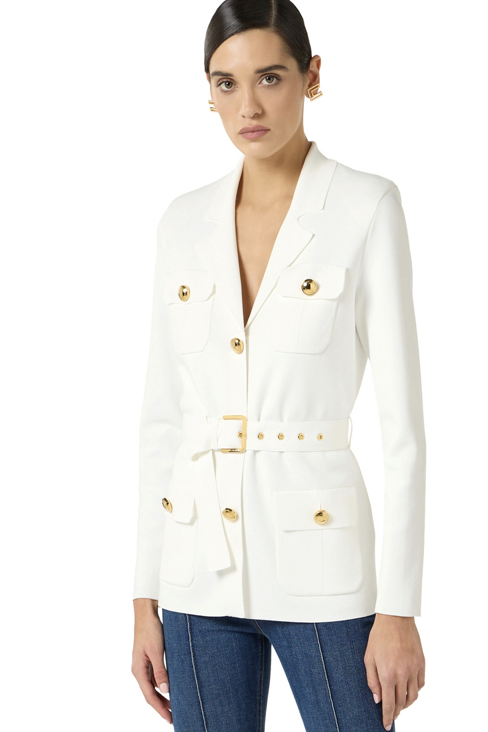 ELISABETTA FRANCHI Elisabetta Franchi Blazer with gold details and belt WHITE