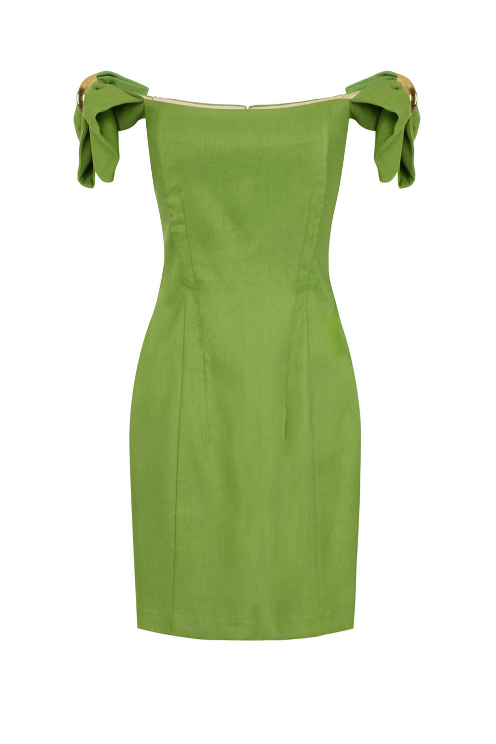 ELISABETTA FRANCHI Elisabetta Franchi off-the-shoulder dress with gold detailing in Aloe / GREEN