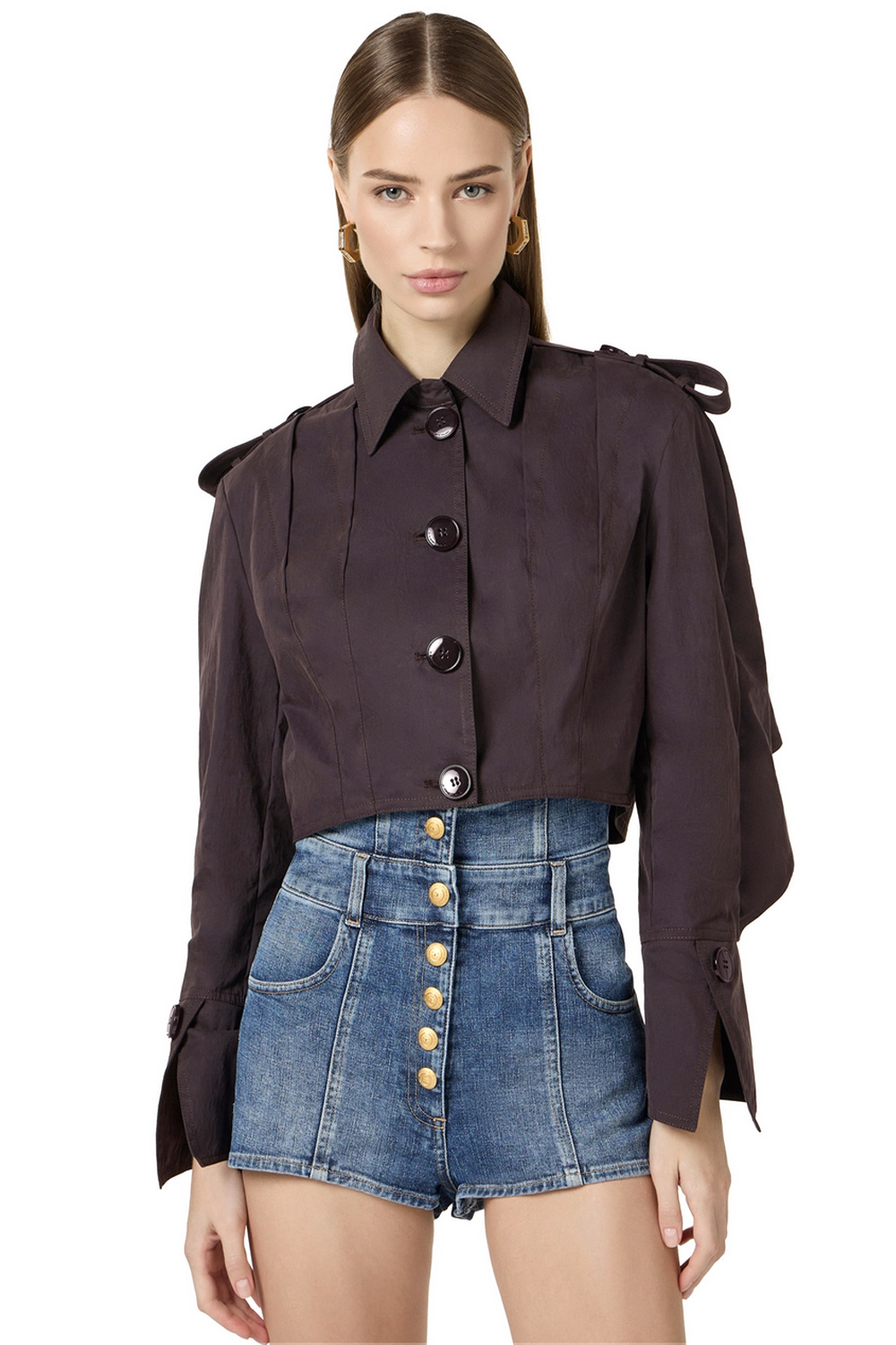 ELISABETTA FRANCHI Elisabetta Franchi cropped trench coat with large buttons, Dark Chocolate / BROWN