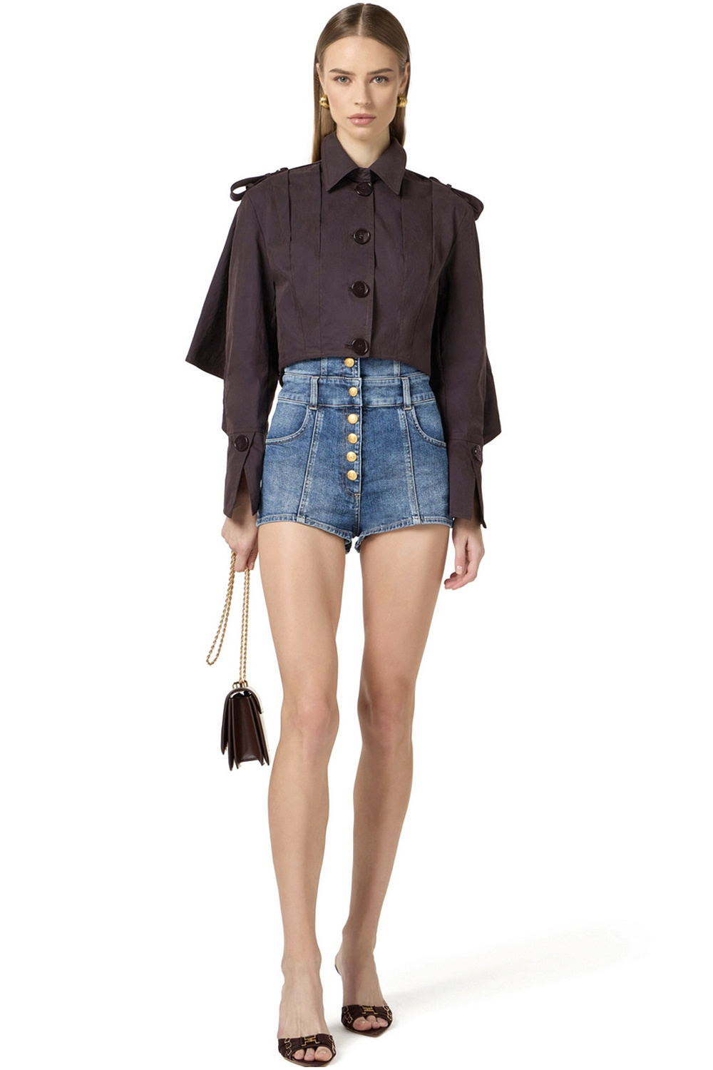 ELISABETTA FRANCHI Elisabetta Franchi cropped trench coat with large buttons, Dark Chocolate / BROWN