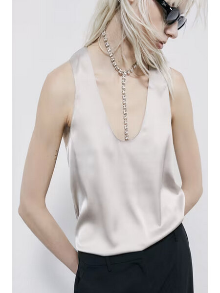 PATRIZIA PEPE Patrizia Pepe satin round-neck tank top in cloud grey / GREY BEIGE