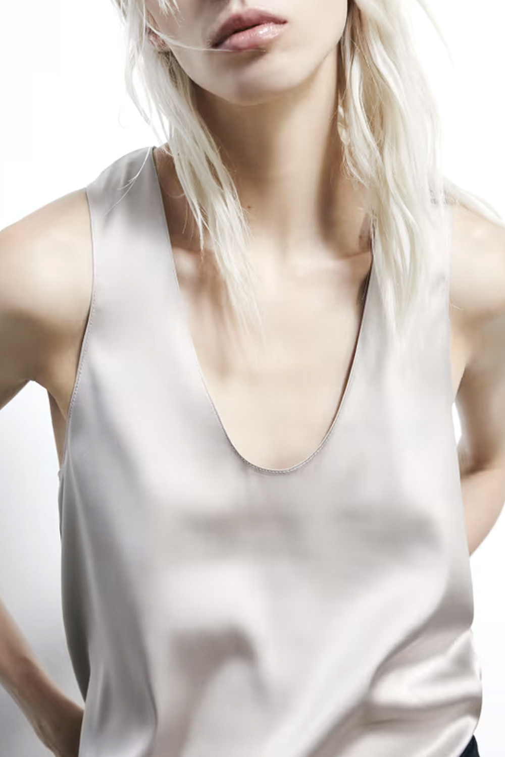 PATRIZIA PEPE Patrizia Pepe satin tanktop met ronde hals cloud gray / GRIJS BEIGE