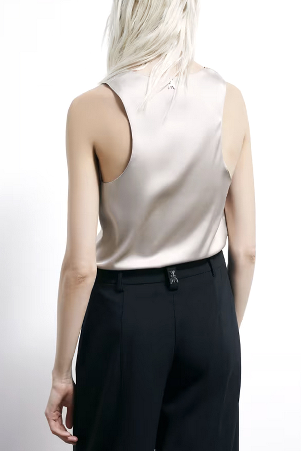 PATRIZIA PEPE Patrizia Pepe satin tanktop met ronde hals cloud gray / GRIJS BEIGE