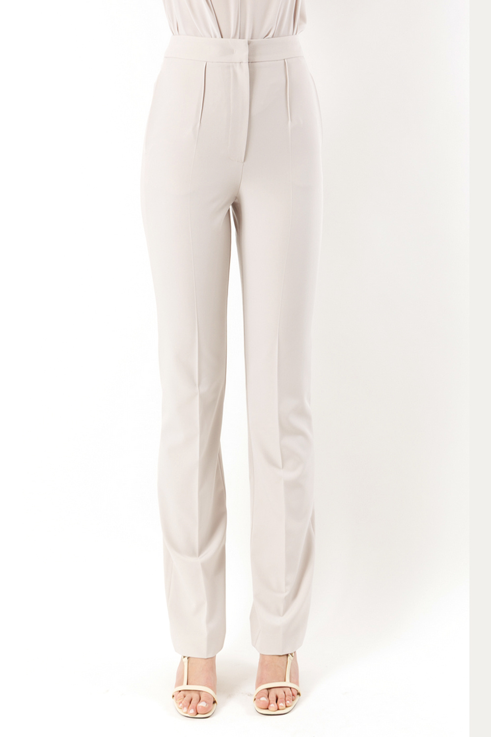 PATRIZIA PEPE Patrizia Pepe Straight-leg trousers with silver logo on the back, cloud grey / GREY BEIGE