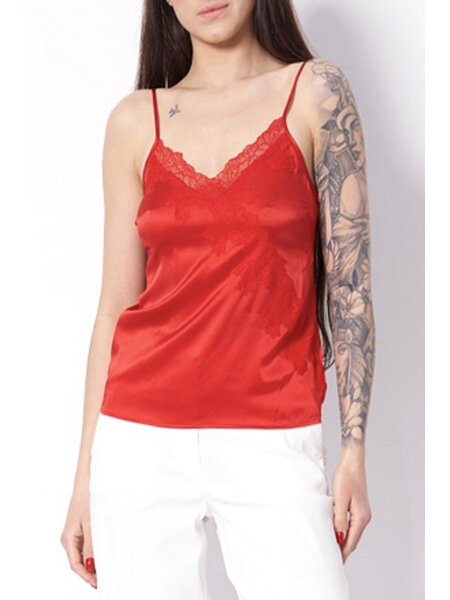 PATRIZIA PEPE Patrizia Pepe satijnen top met kant aan bovenzijde real red / ROOD