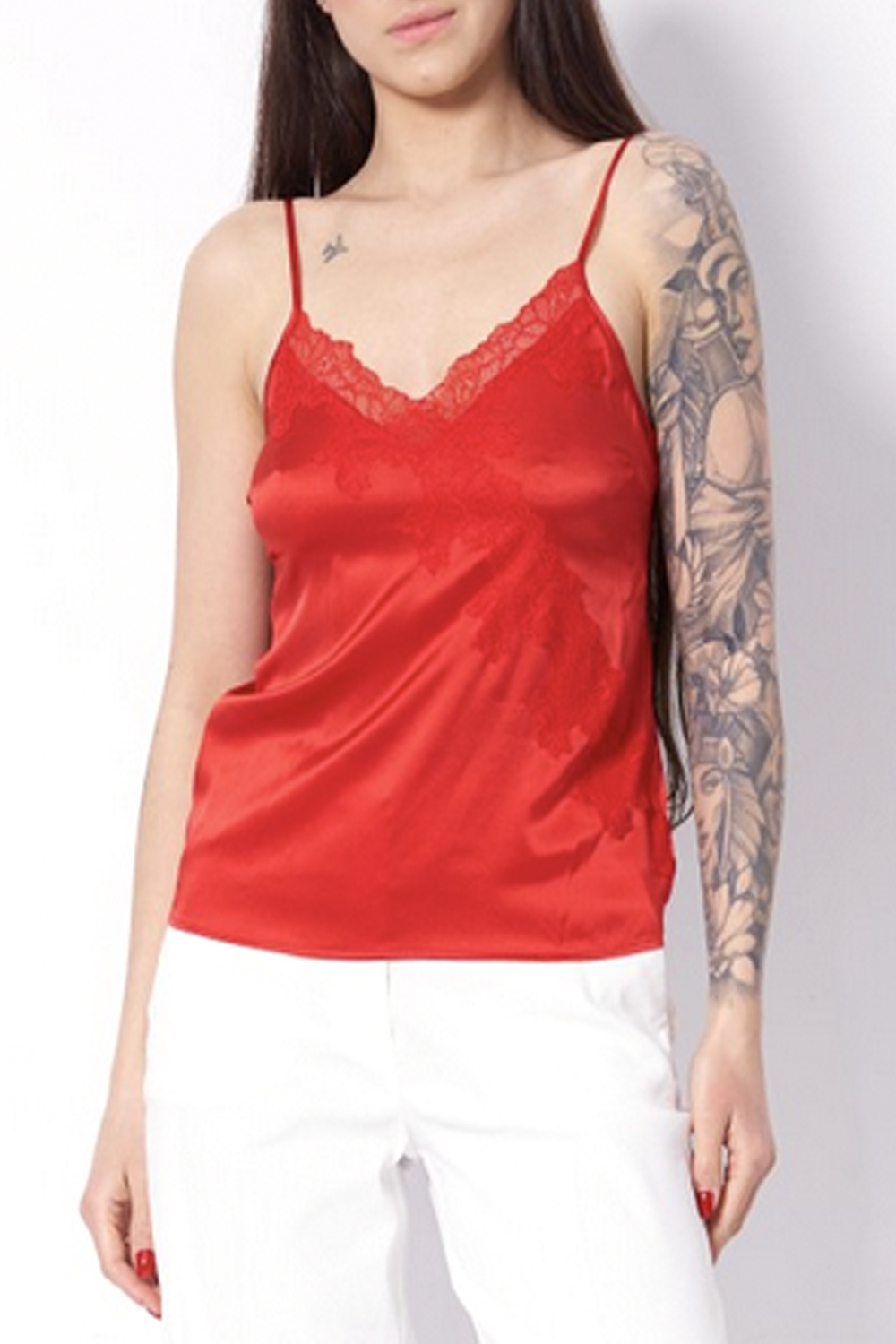 PATRIZIA PEPE Patrizia Pepe Satin top with lace at the top, real RED