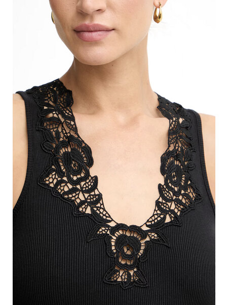 TWINSET Lace-trimmed tank top set – BLACK