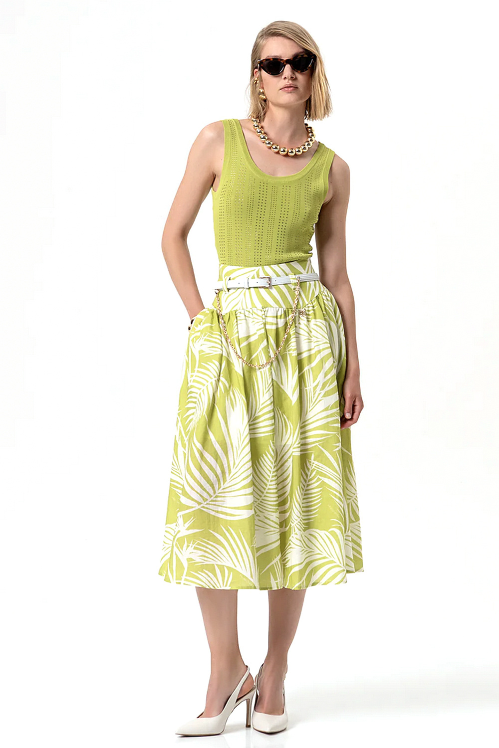 Fracomina Top with gold stones all over olive / GREEN