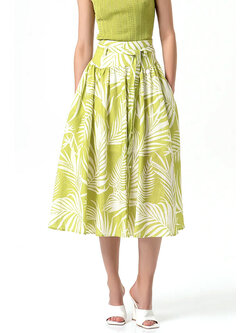Fracomina Long skirt with leaf print olive / GREEN