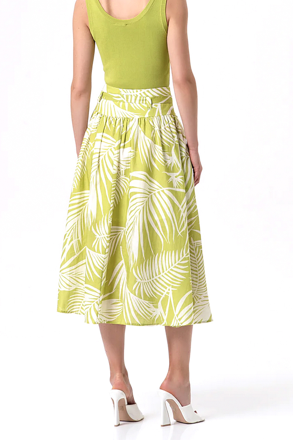 Fracomina Long skirt with leaf print olive / GREEN