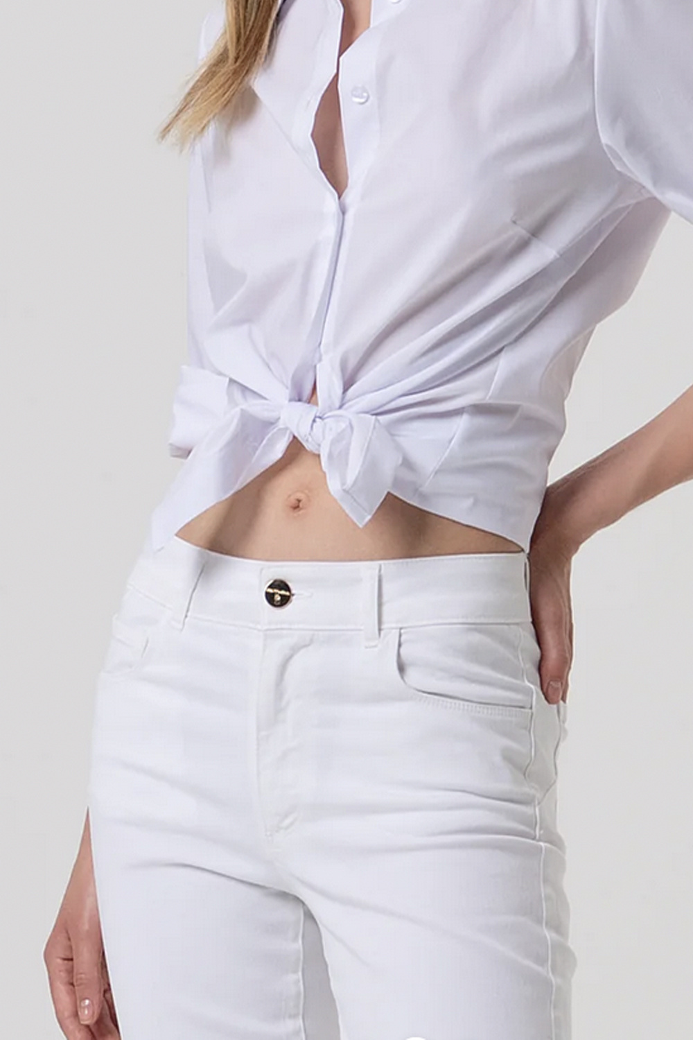Fracomina Cropped jeans with gold button WHITE