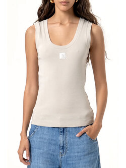 Fracomina Tanktop met logo op voorzijde BEIGE