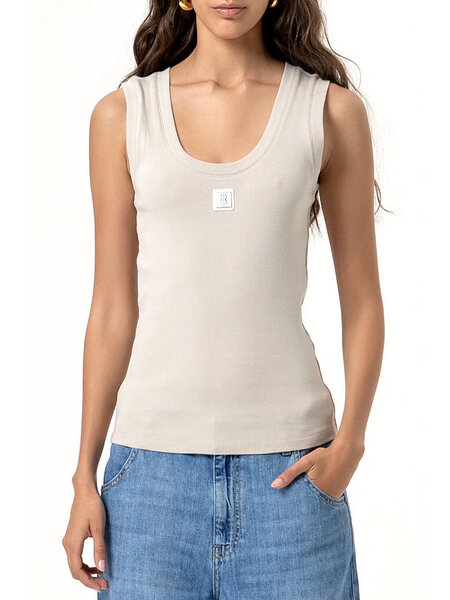 Fracomina Tanktop met logo op voorzijde BEIGE
