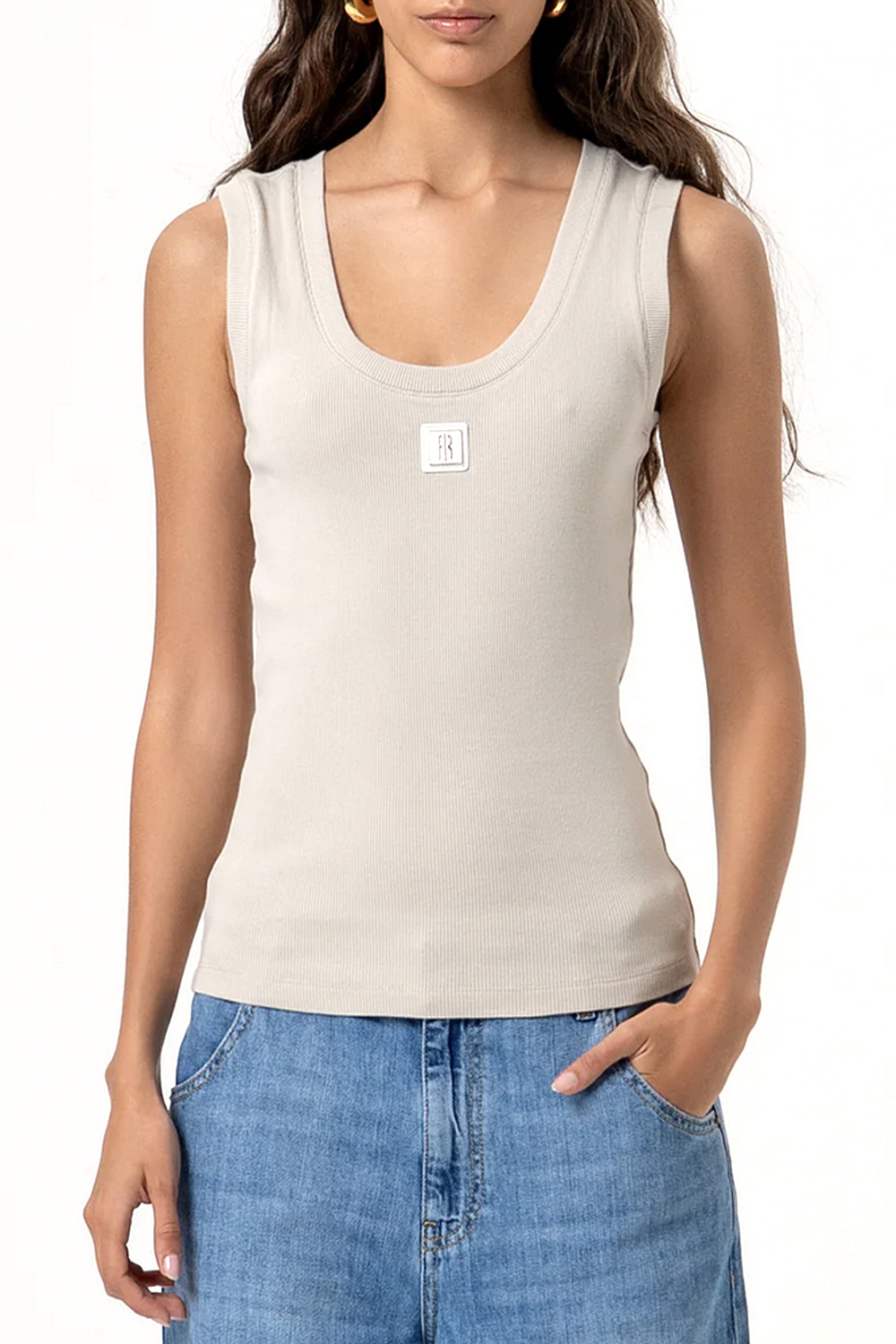 Fracomina Tank top with logo on the front BEIGE