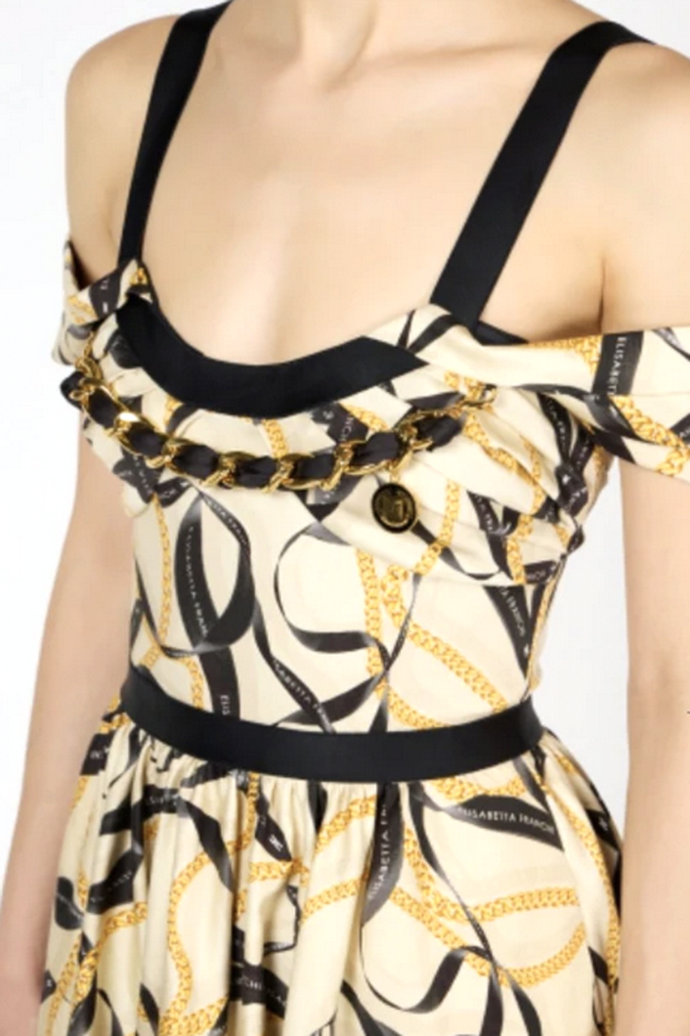 ELISABETTA FRANCHI Elisabetta Franchi Jurk in kettingprint met ketting detail GEEL