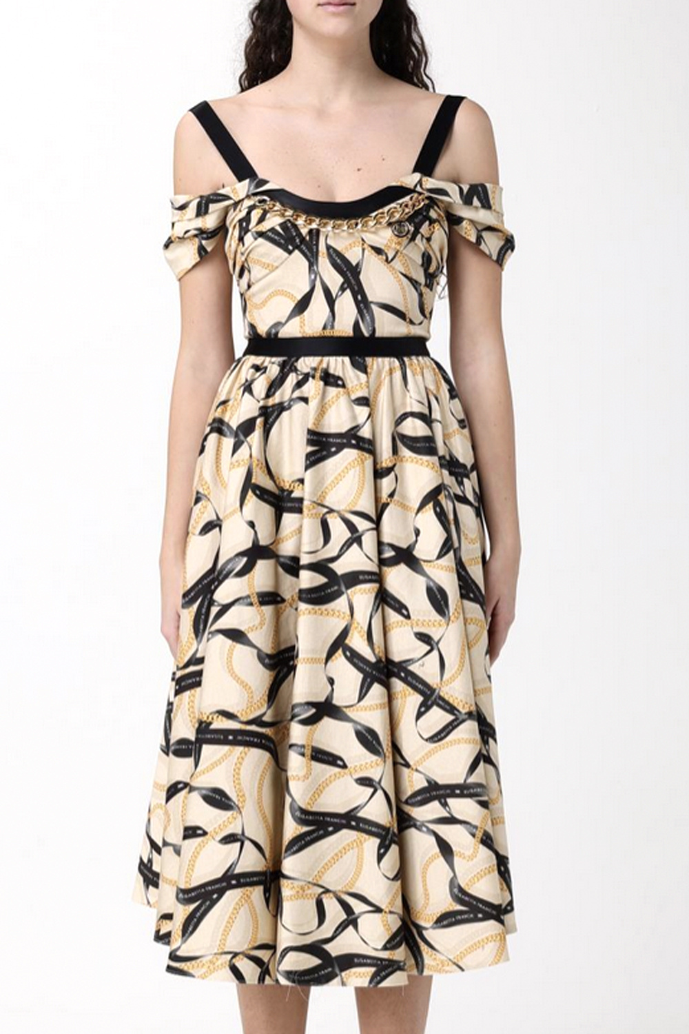 ELISABETTA FRANCHI Elisabetta Franchi Jurk in kettingprint met ketting detail GEEL