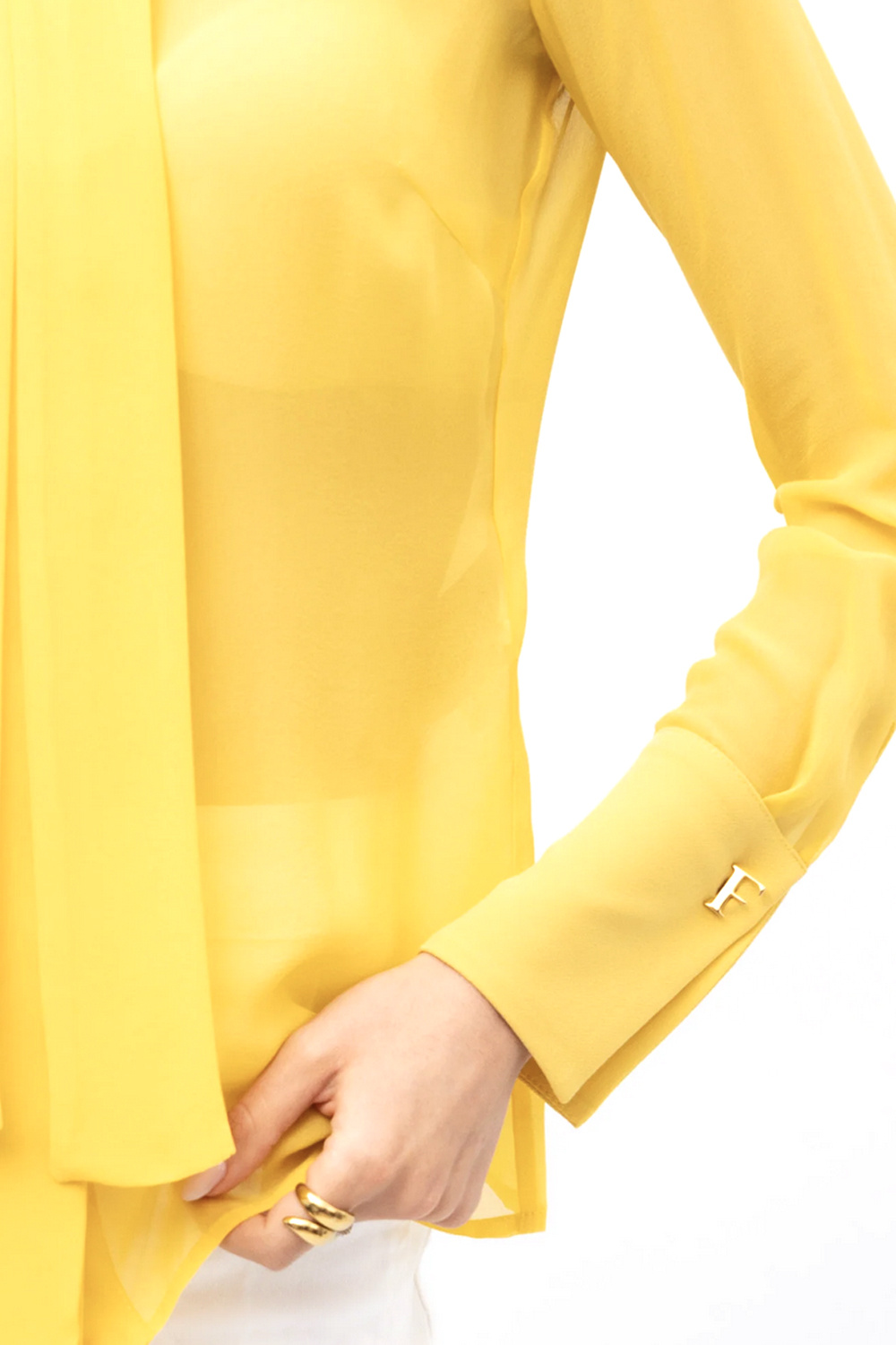ELISABETTA FRANCHI Elisabetta Franchi Blouse met gouden details en logo sun / GEEL