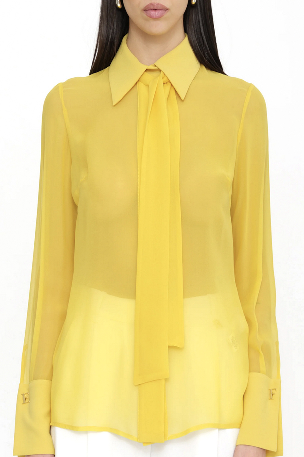 ELISABETTA FRANCHI Elisabetta Franchi Blouse met gouden details en logo sun / GEEL