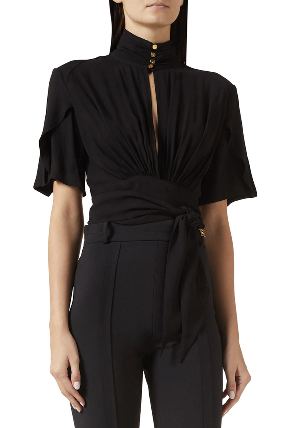 ELISABETTA FRANCHI Elisbetta Franchi Korte blouse met opstaande kraag Nero / ZWART