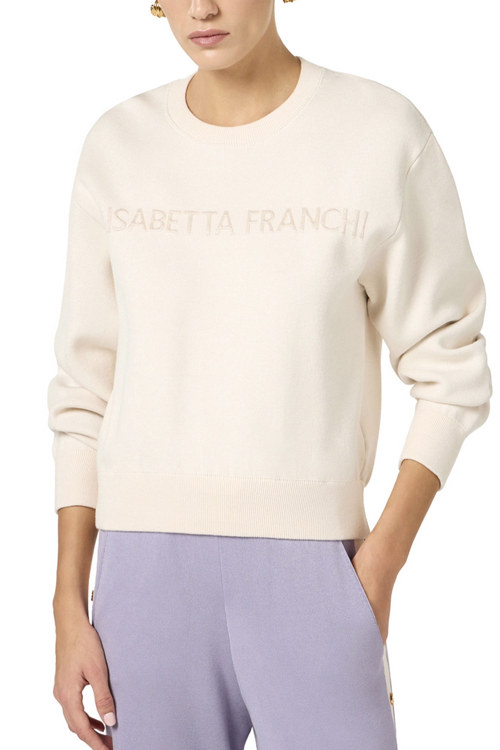 ELISABETTA FRANCHI ﻿Elisabetta Franchi Sweater met logo op voorzijde Burro / CREAM