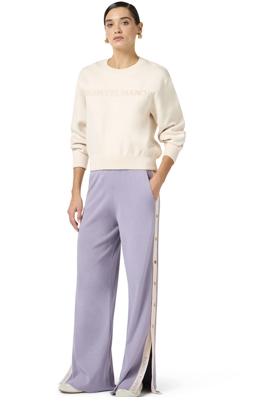 ELISABETTA FRANCHI ﻿Elisabetta Franchi Sweater met logo op voorzijde Burro / CREAM
