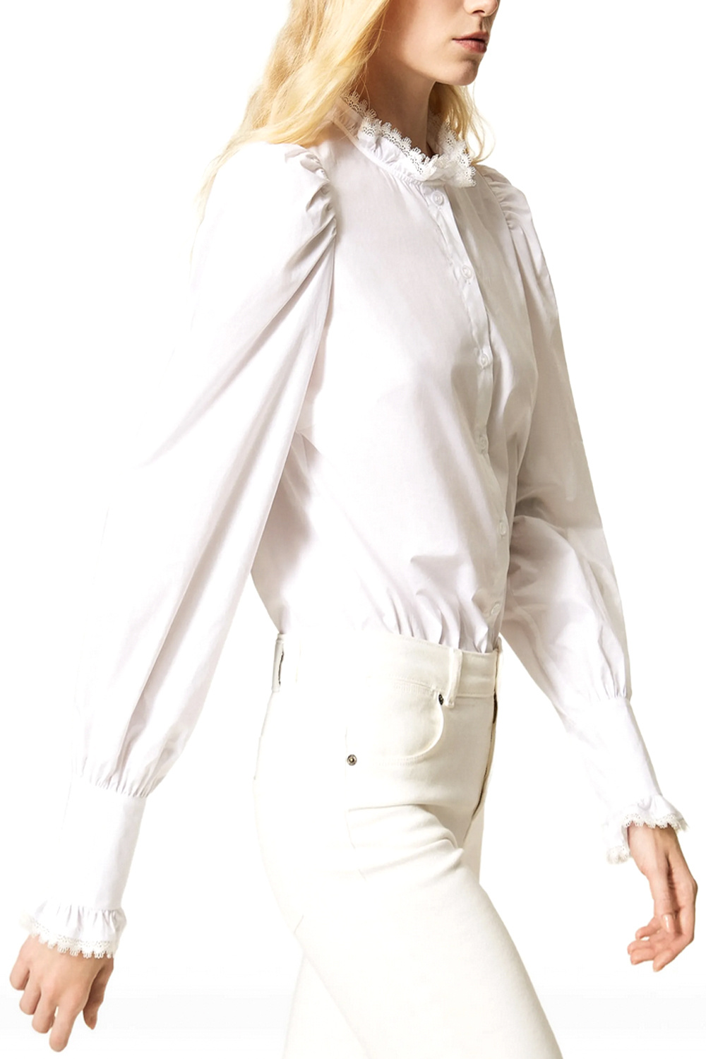 TWINSET Twinset blouse met kanten kraag WIT