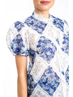 TWINSET Twinset blouse geblokte print WIT / BLAUW