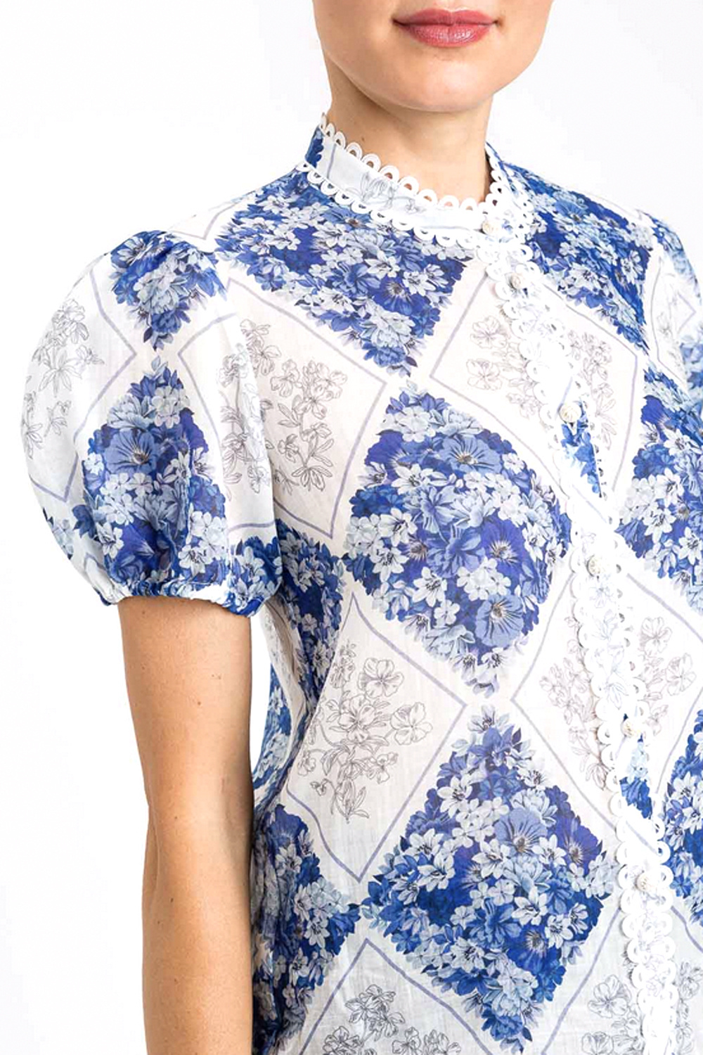 TWINSET Twinset blouse geblokte print WIT / BLAUW
