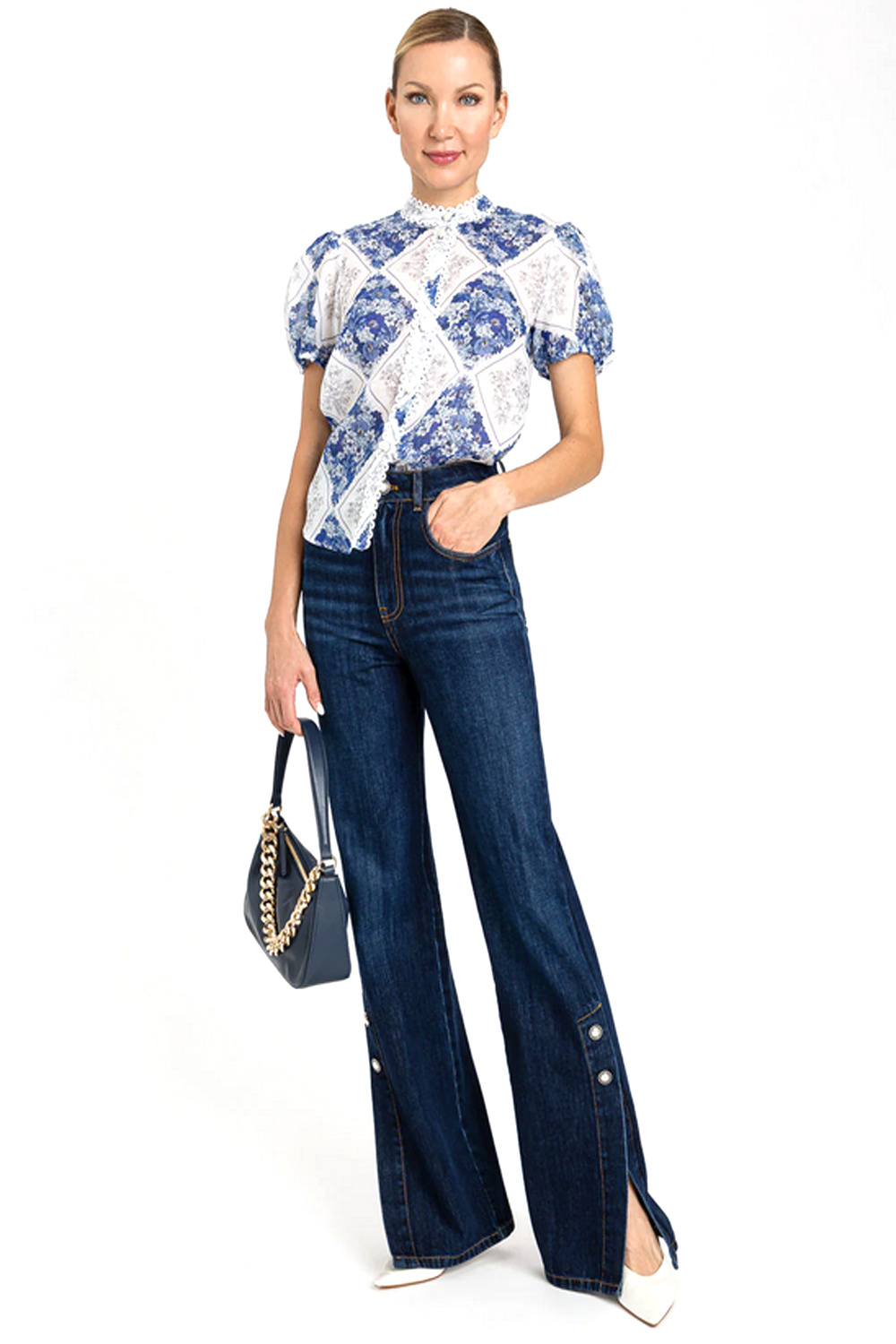 TWINSET Twinset blouse geblokte print WIT / BLAUW