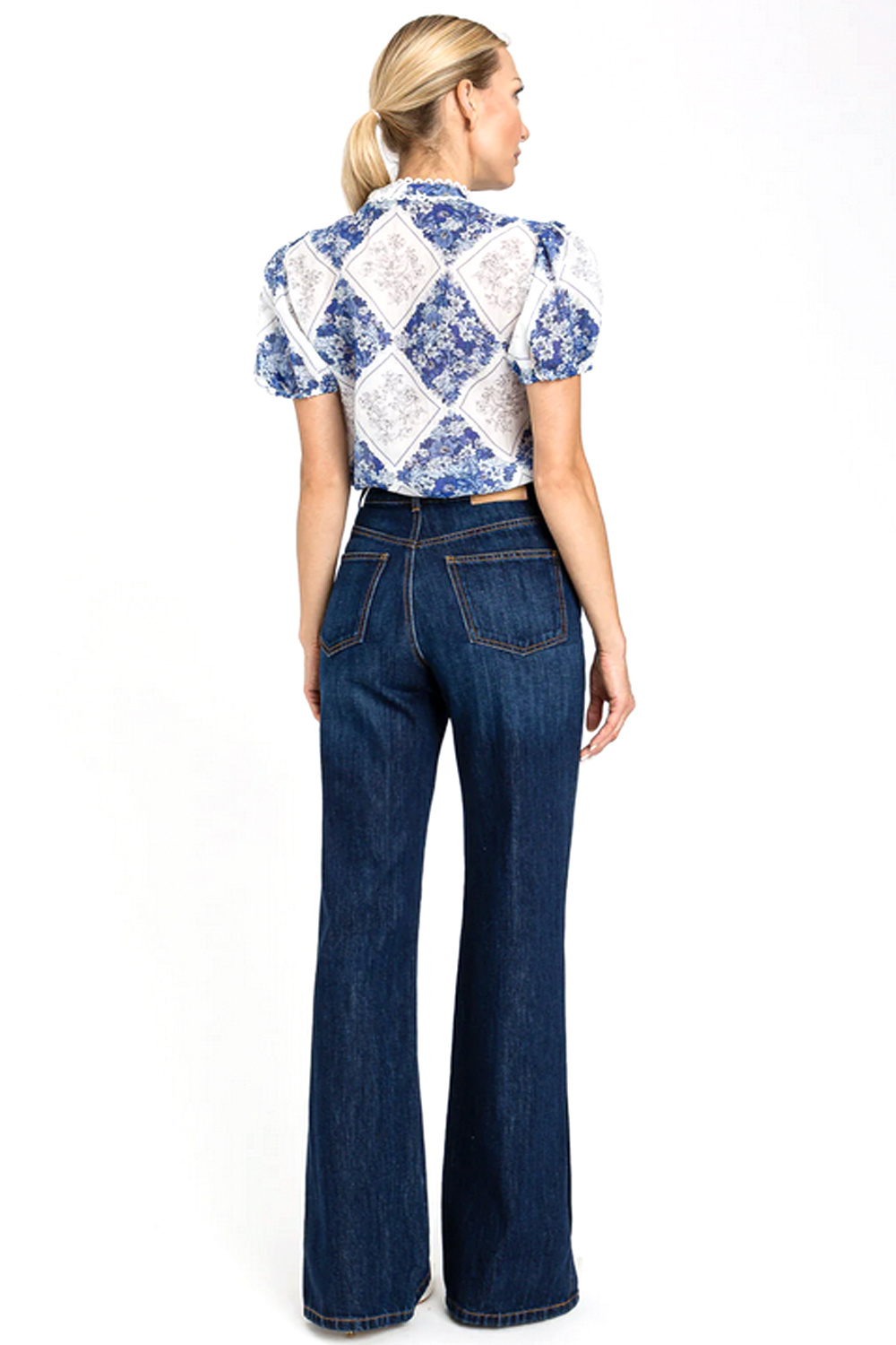 TWINSET Twinset blouse geblokte print WIT / BLAUW