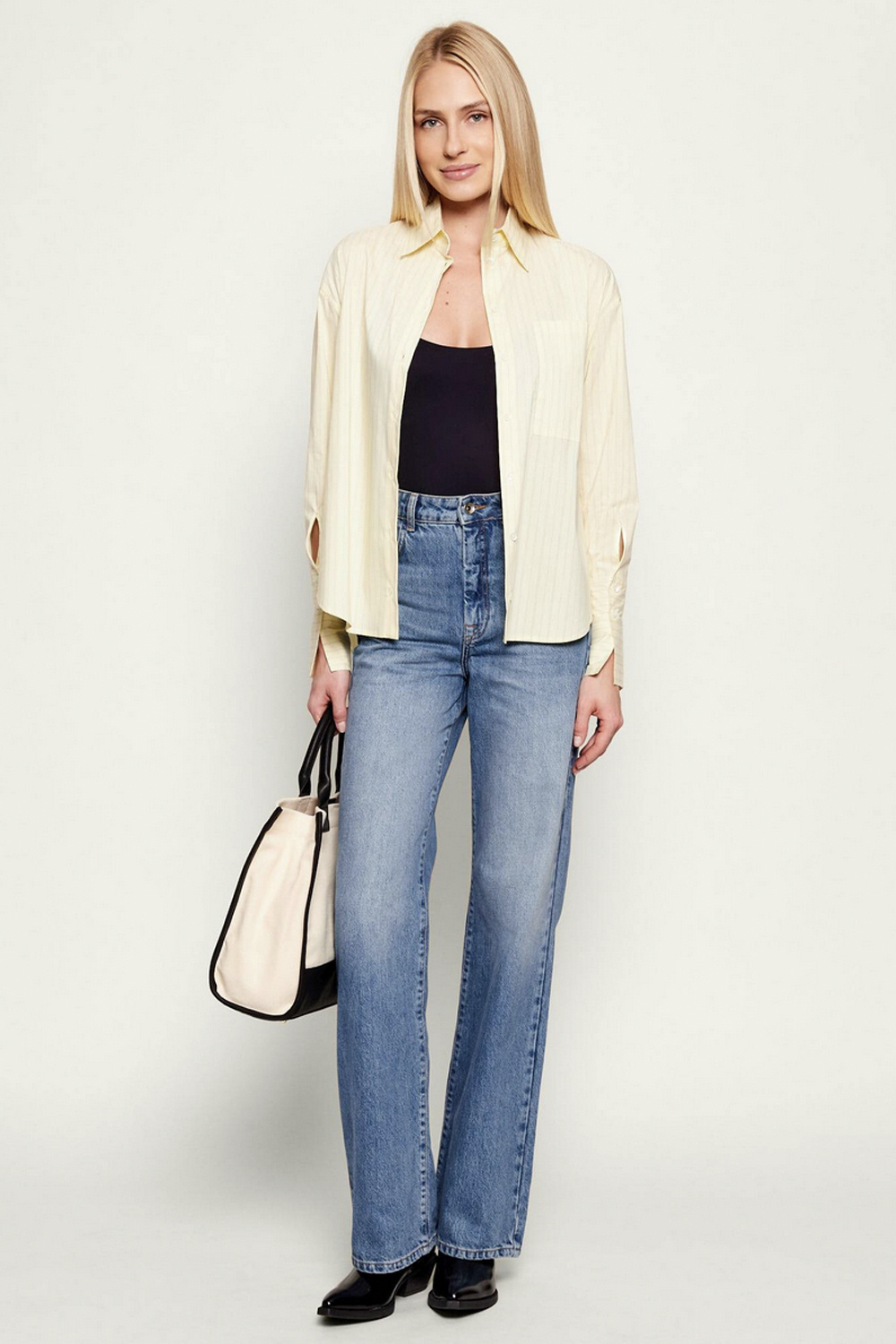 PATRIZIA PEPE Patrizia Pepe gestreepte blouse met wit streep / zacht GEEL