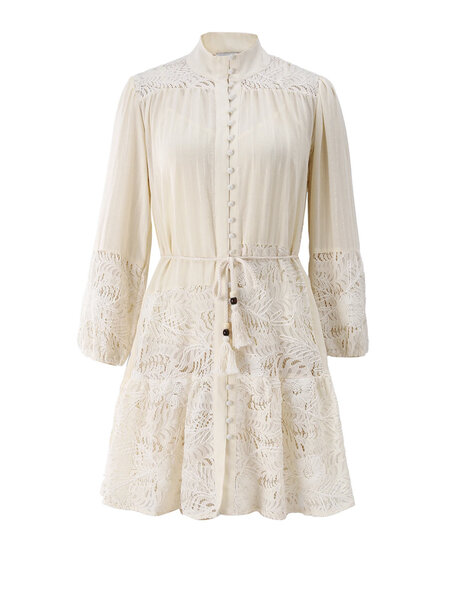 Dreamcatcher Dream Catcher jurk met ceintuur en kant BEIGE