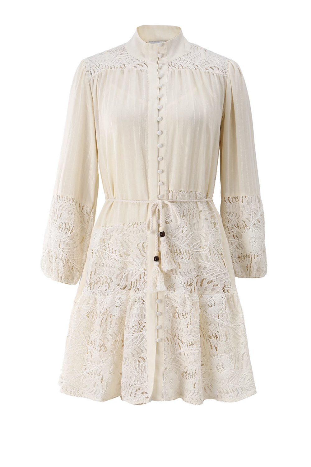 Dreamcatcher Dream Catcher jurk met ceintuur en kant BEIGE