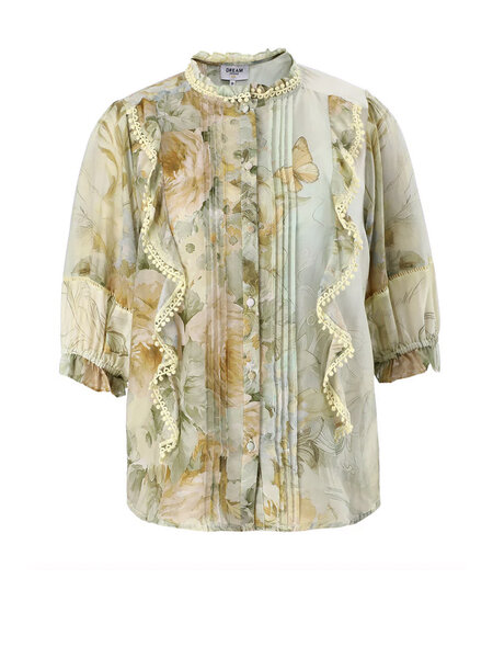 Dreamcatcher Dream Catcher blouse with puff sleeves and floral print GREEN