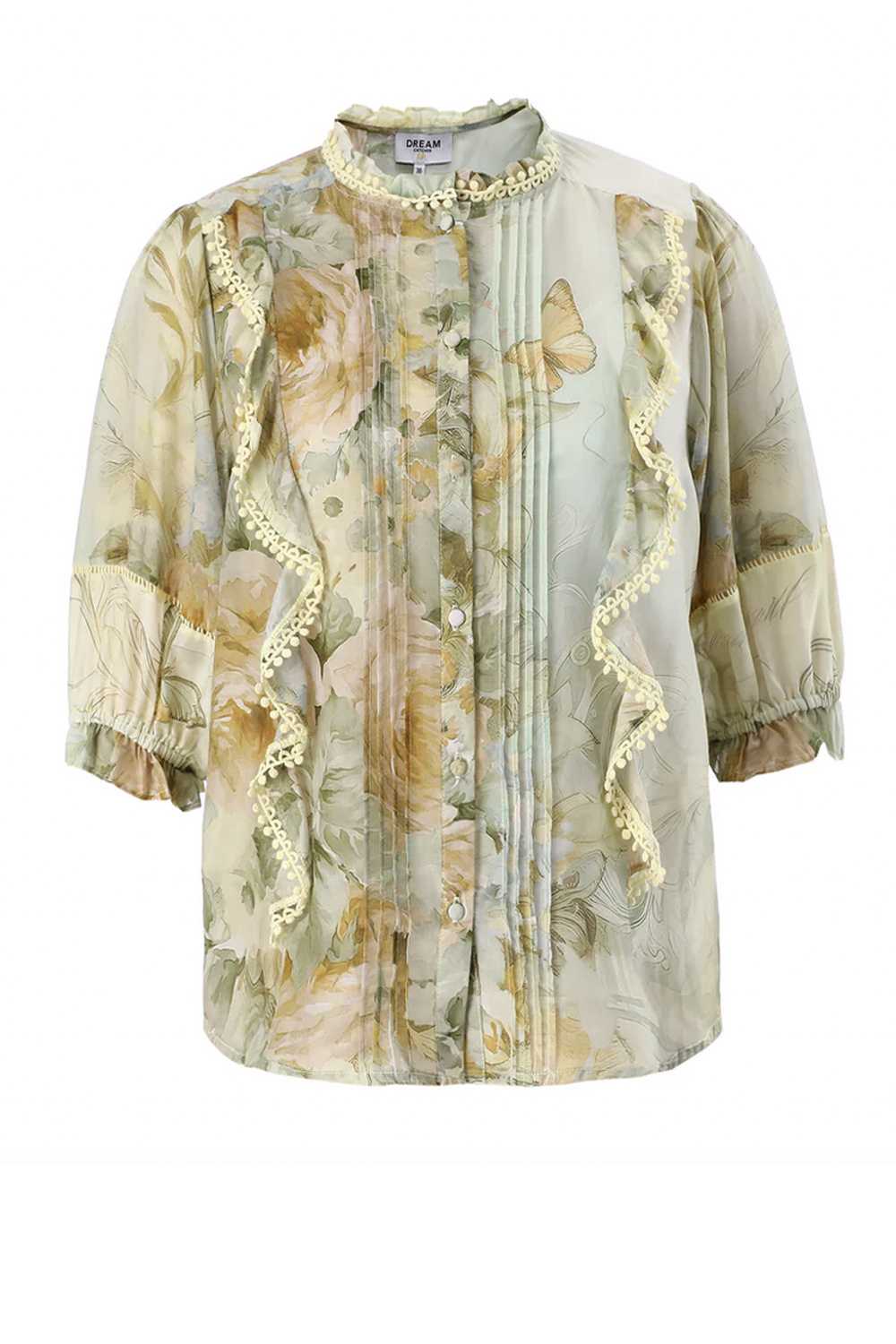 Dreamcatcher Dream Catcher blouse met pof mouwen met bloemenprint GROEN