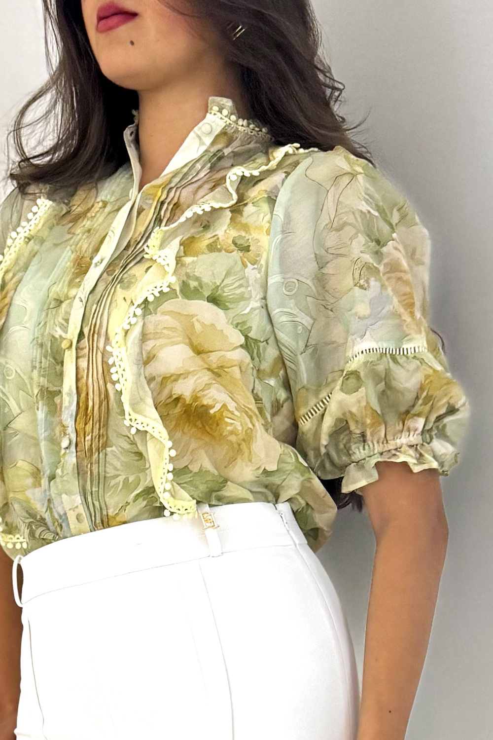 Dreamcatcher Dream Catcher blouse met pof mouwen met bloemenprint GROEN