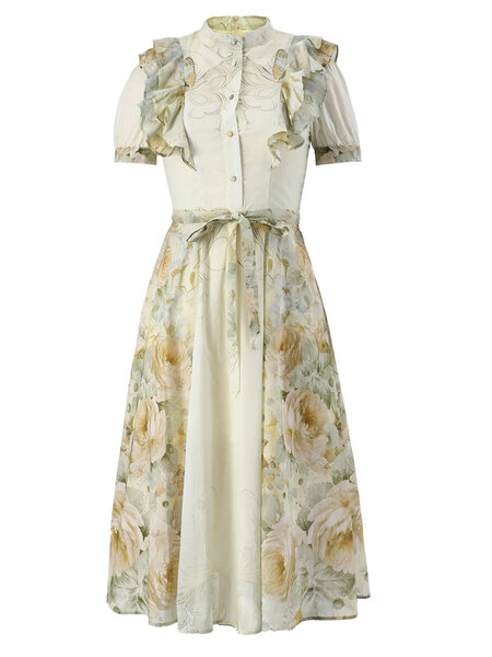 Dreamcatcher Dream Catcher short-sleeve dress with belt and floral print GREEN