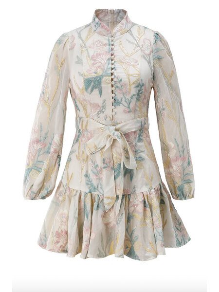 Dreamcatcher Dream Catcher geknoopt jurk met bloemen detail BLOEMEN PRINT / BEIGE