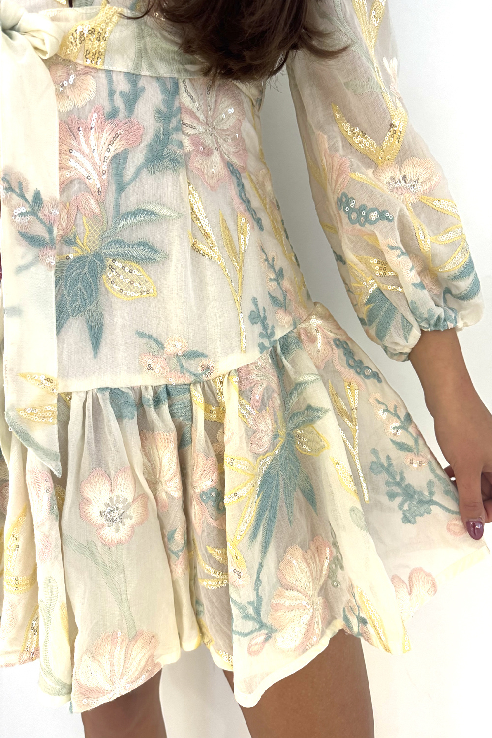 Dreamcatcher Dream Catcher geknoopt jurk met bloemen detail BLOEMEN PRINT / BEIGE