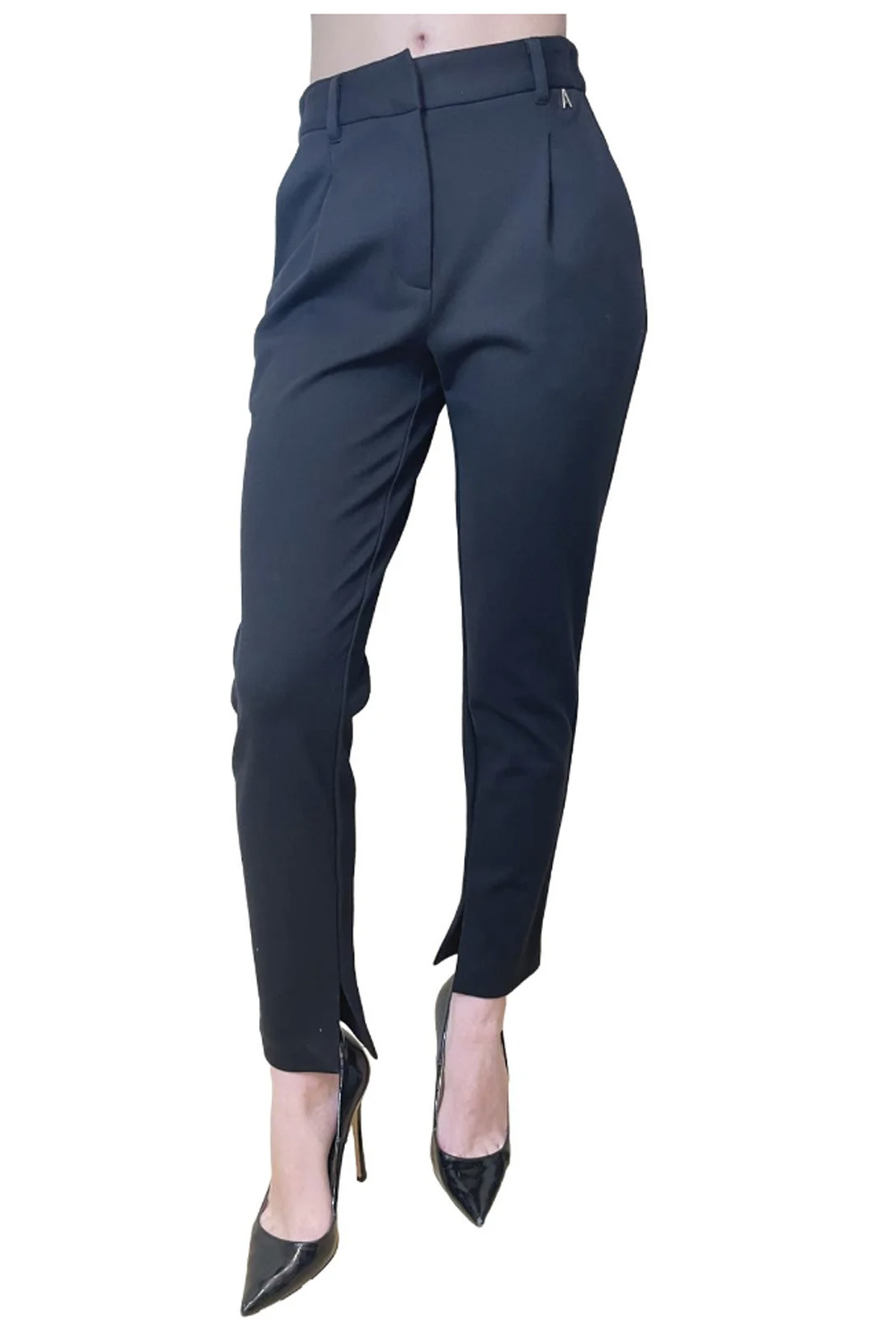 TWINSET Twinset Pantalon rechte pijp zwart met logo in taille ZWART