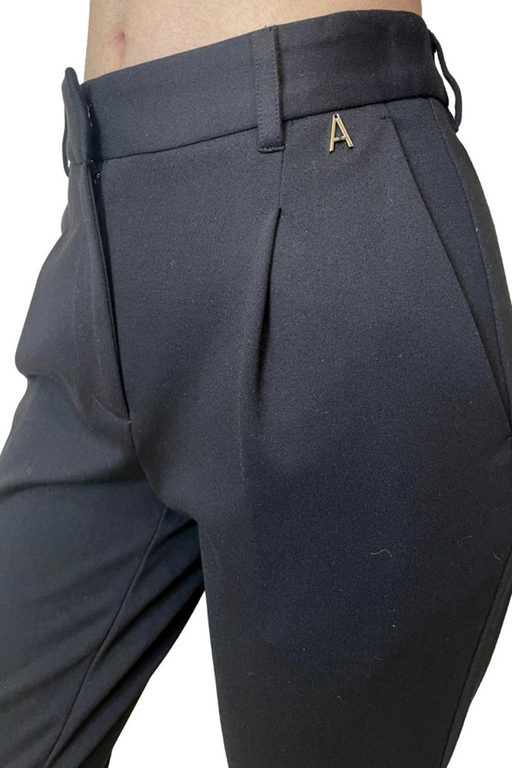 TWINSET Twinset Pantalon rechte pijp zwart met logo in taille ZWART