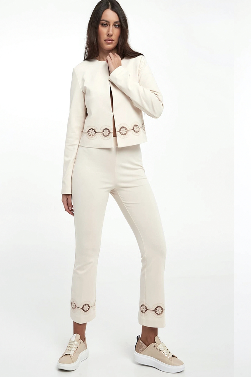 TWINSET Twinset Long-sleeved jacket with floral detail BEIGE