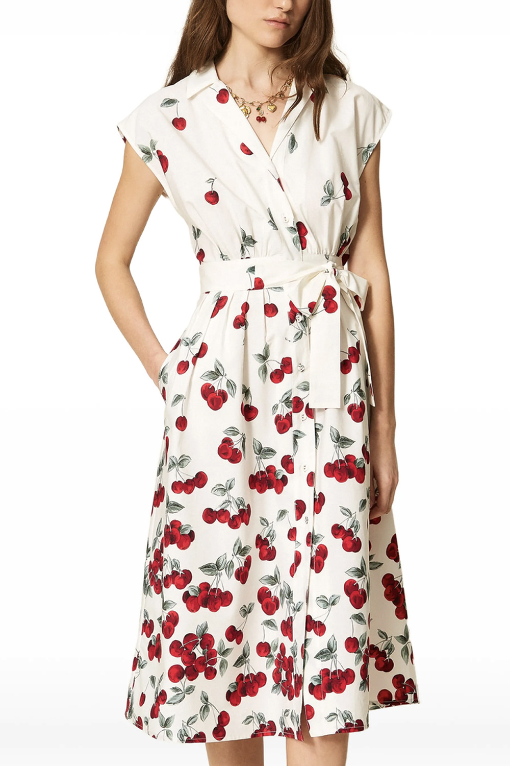 TWINSET Twinset jurk met kersen print WIT
