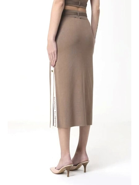 ELISABETTA FRANCHI Elisabetta Franchi lange rok met een riem en witte zijbies TAUPE / BEIGE