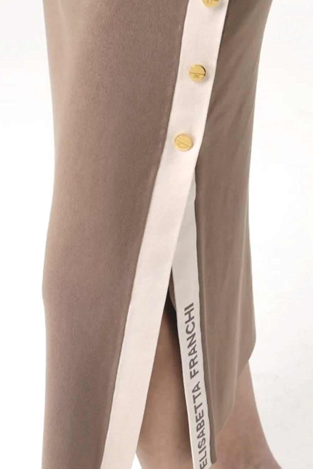 ELISABETTA FRANCHI Elisabetta Franchi lange rok met een riem en witte zijbies TAUPE / BEIGE