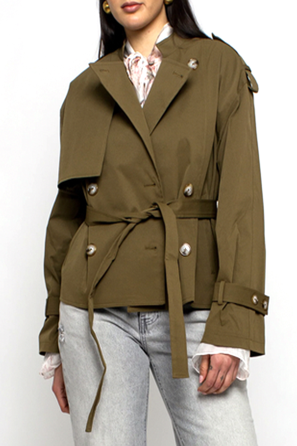 RINASCIMENTO Rinascimento Korte trenchcoat met taille GROEN