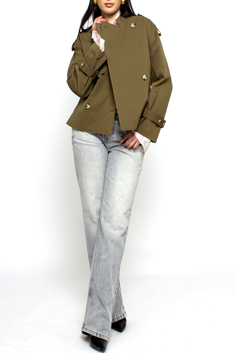 RINASCIMENTO Rinascimento Korte trenchcoat met taille GROEN