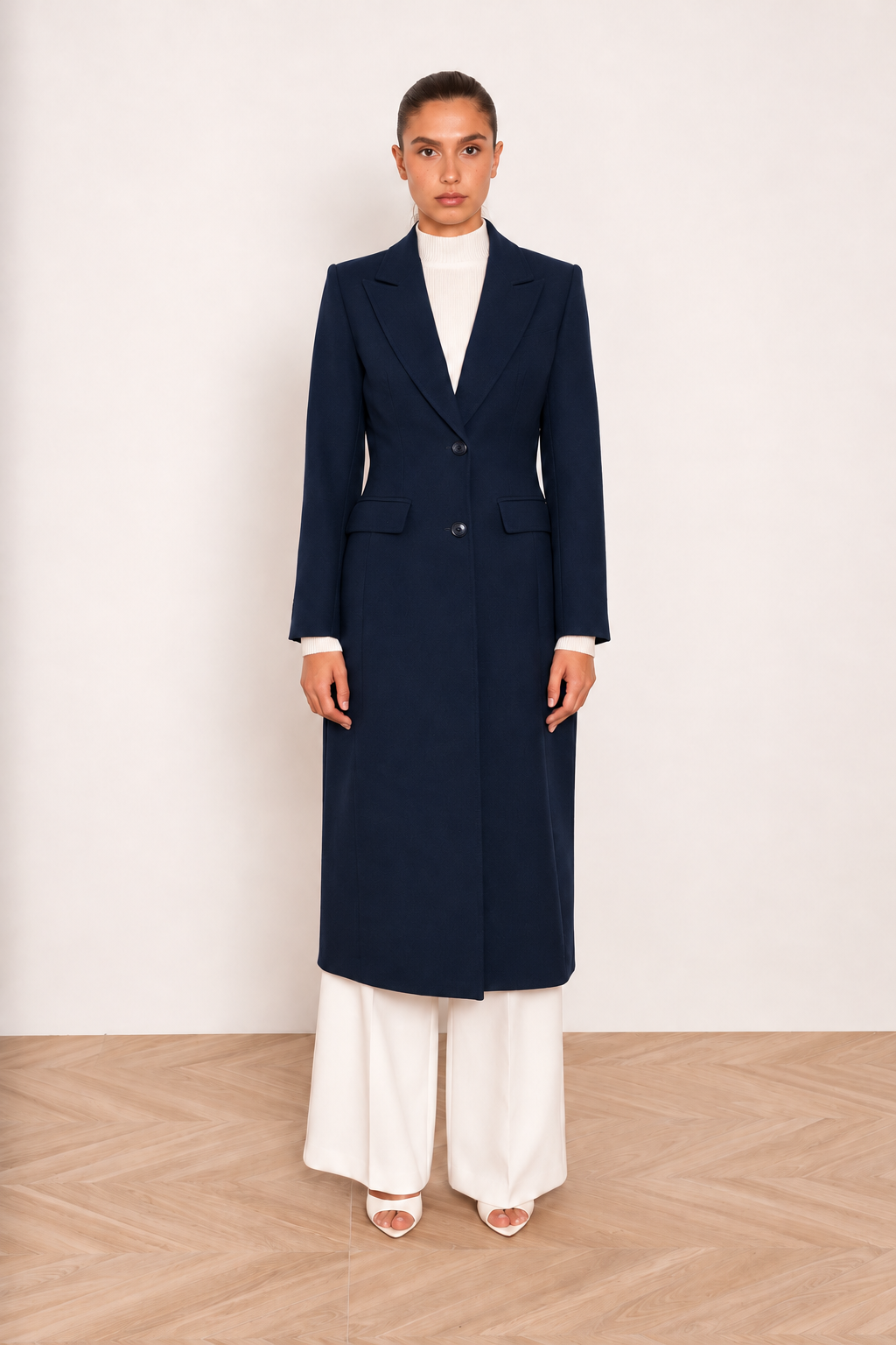 DRESSCODE SELECTION Dresscode Selection elegante lange mantel / jas navy BLAUW