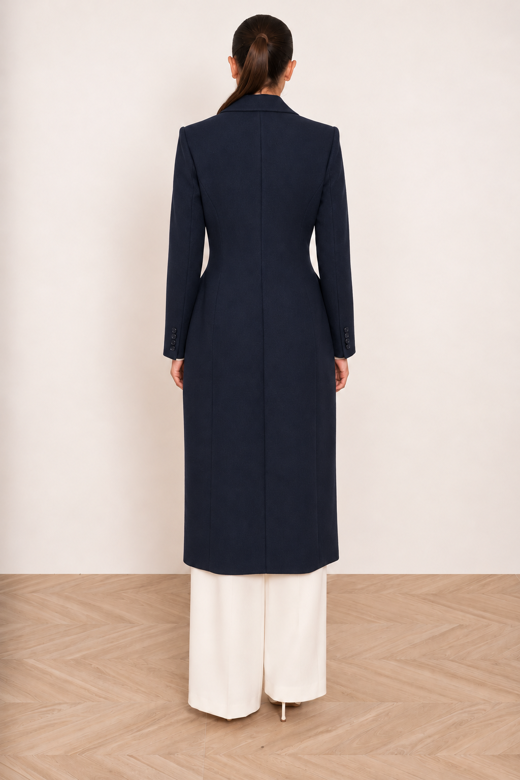 DRESSCODE SELECTION Dresscode Selection elegante lange mantel / jas navy BLAUW